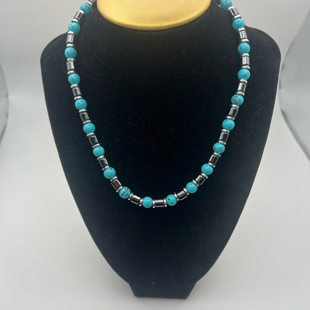 Blue and hematite Southwestern choker - Picture 3 of 7